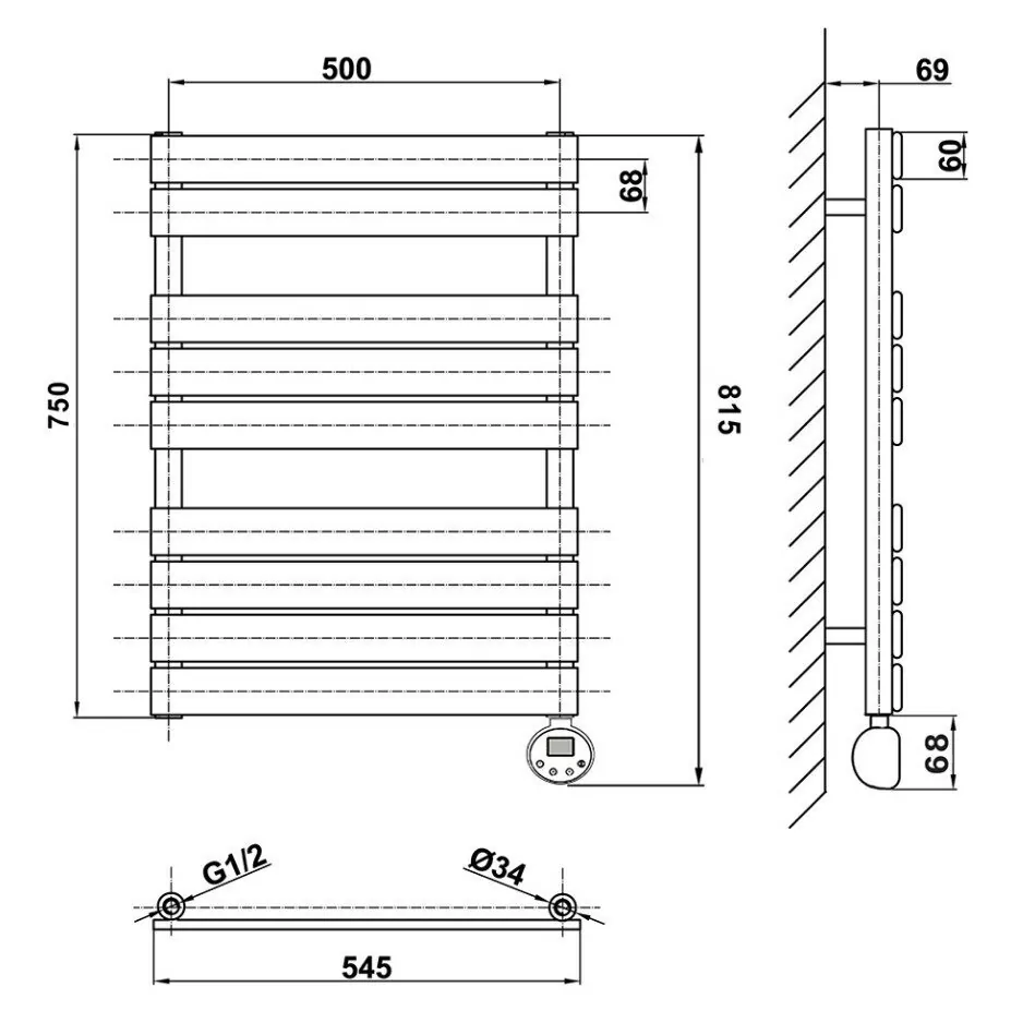 Полотенцесушитель электрический Domoterm Вита П9 500х748 ER правый, графит
