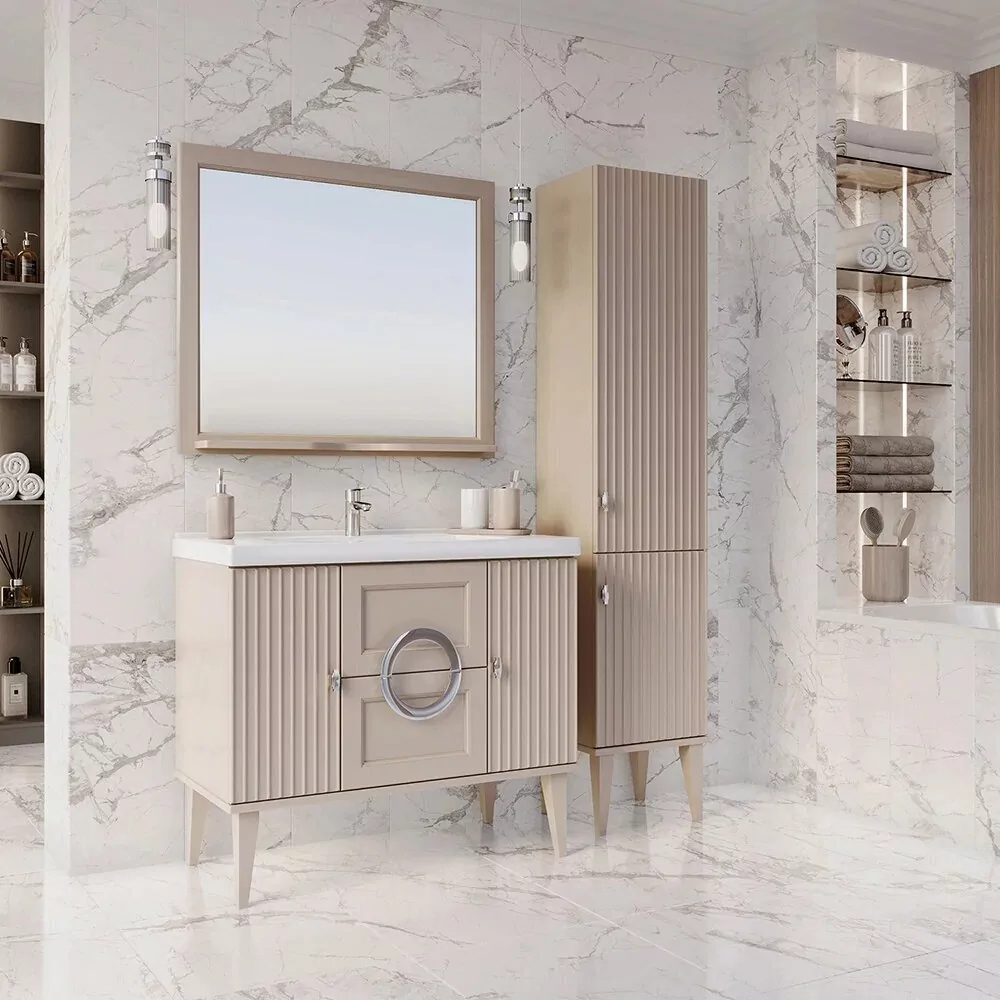 Тумба напольная Asb-Woodline Федерика 100 с раковиной Гармония 100, тирамису софт