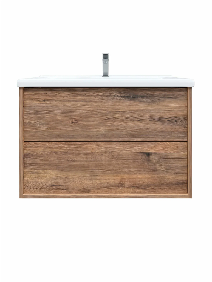 Тумба подвесная SanStar Siva 80 с раковиной Como 80 Дуб веллингтон табак