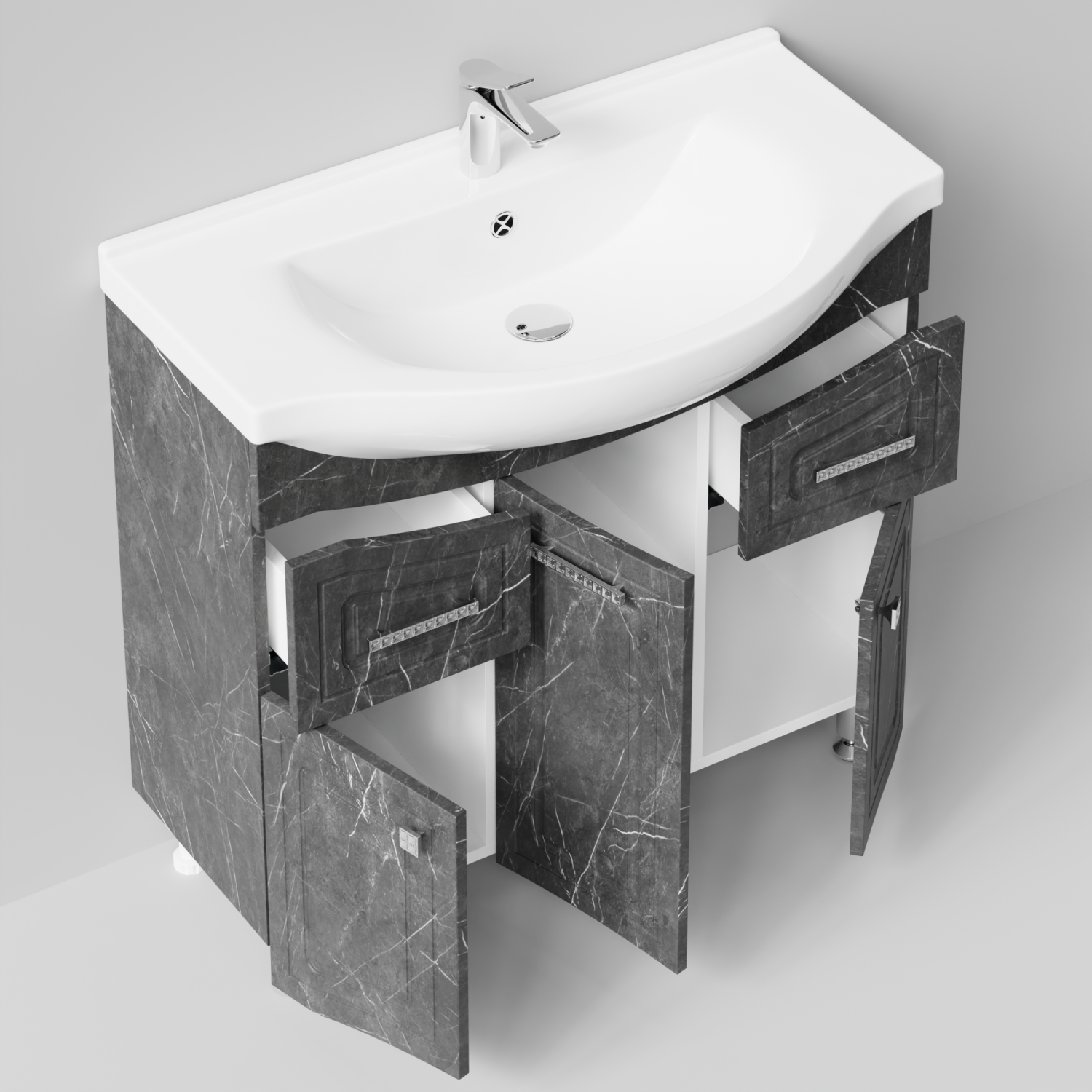 Тумба с раковиной Адам 90 напольная, Мрамор Графит софт тач, петли слева