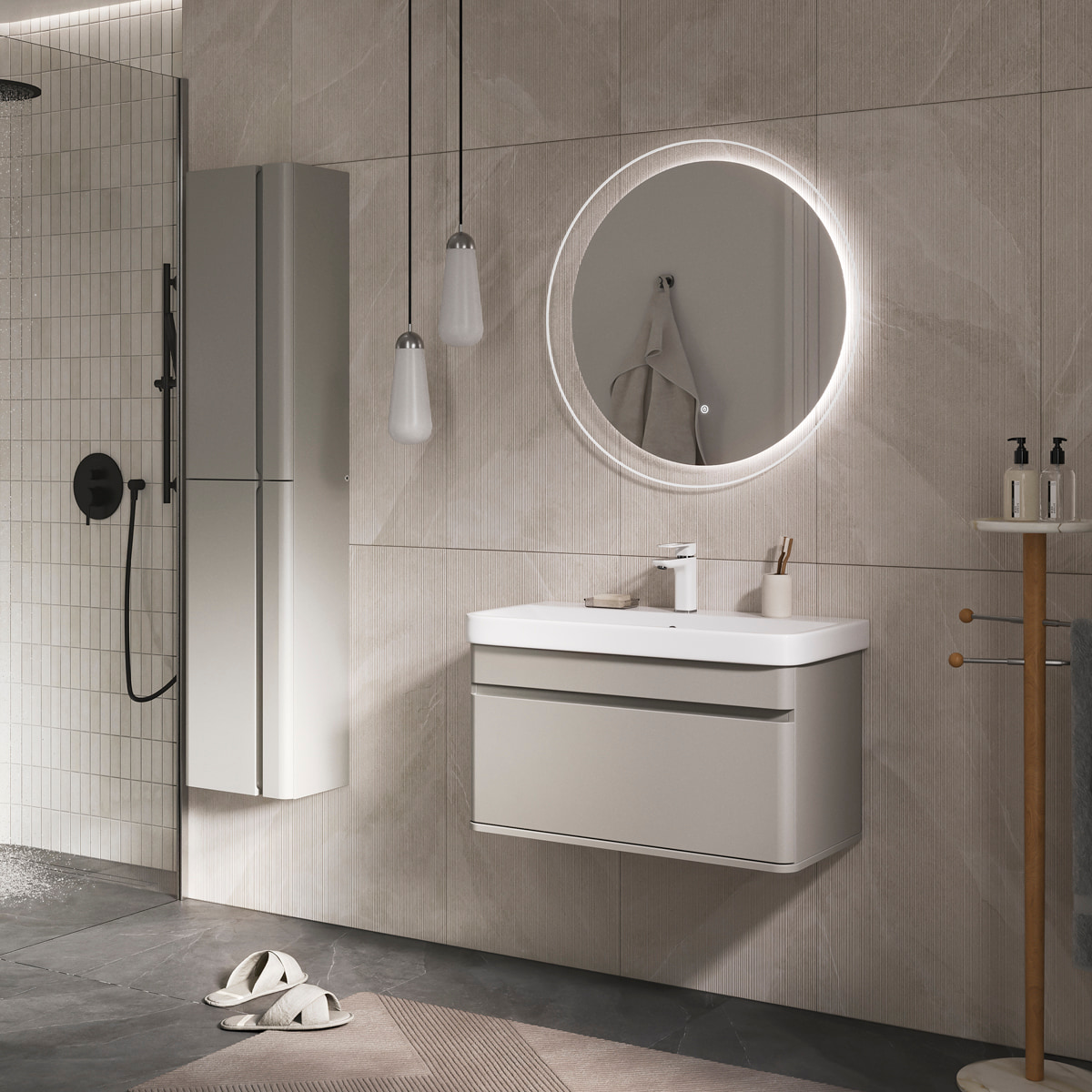 Тумба подвесная EQUIL Elegante с раковиной Nice 80, 1 ящик, амарок/белый