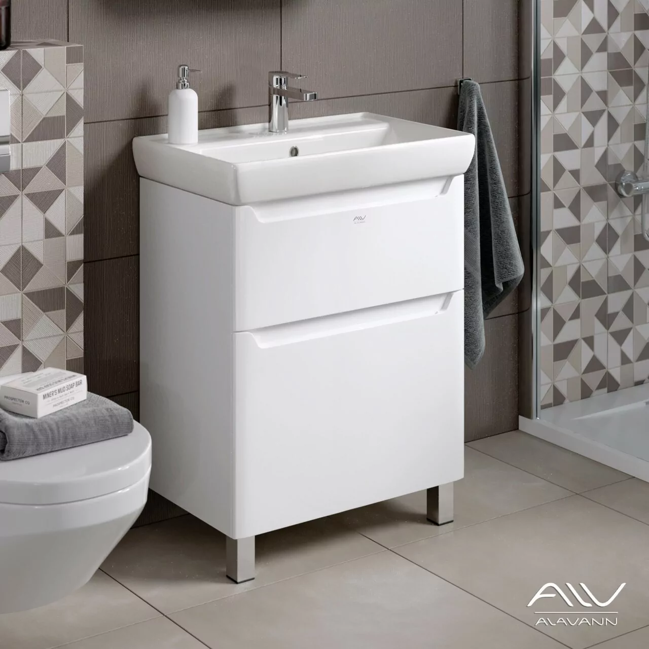 Тумба напольная Alavann Lana 70 с раковиной Q 70, белая