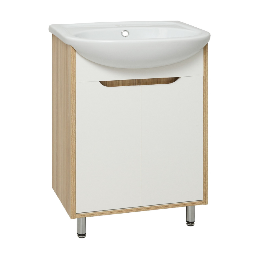 Тумба напольная Runo Эко 60 с раковиной Уют 60, белый/лиственница