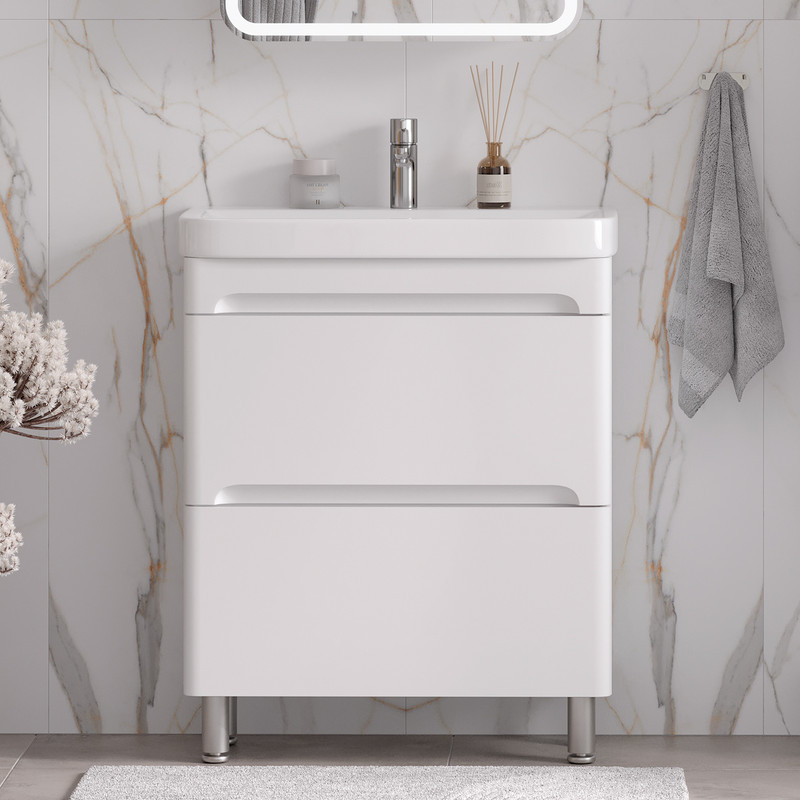 Тумба с раковиной EQUIL Nice 60 напольная, 2 ящика, белый