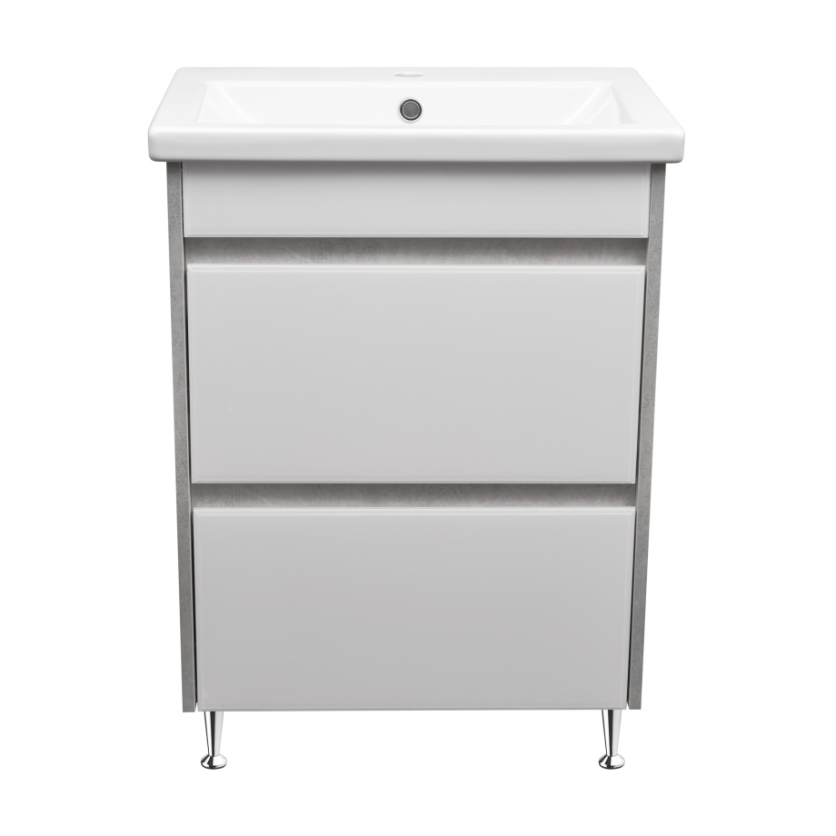 Тумба напольная Stella Polar Браво 60 с раковиной Сомо 60, слэйт/лакобель белое