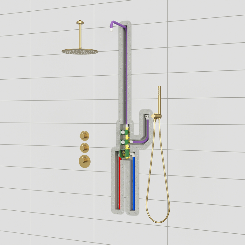 Душевая система встроенная с термостатом Timo Saona SX-2399/17SM золото матовое