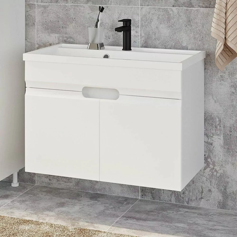 Мебель для ванной Венеция Слим 80 подвесной комплект, белый матовый