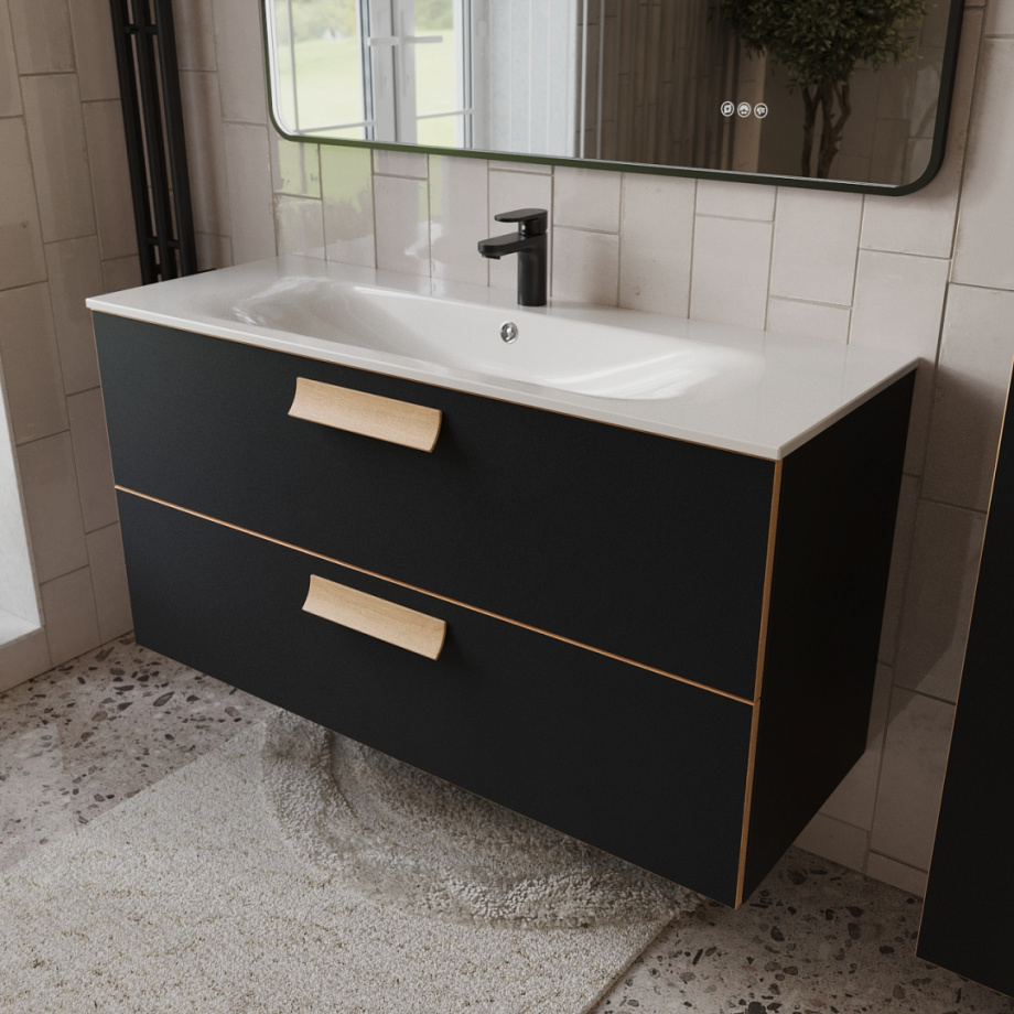 Тумба с раковиной подвесная (120 см) Terminus Noto NOT101202099901O, черный soft touch