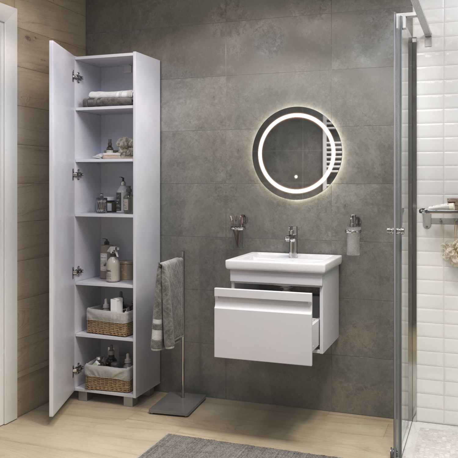 Тумба напольная Vigo Holly 50 с раковиной Como 50, 1 ящик, белый