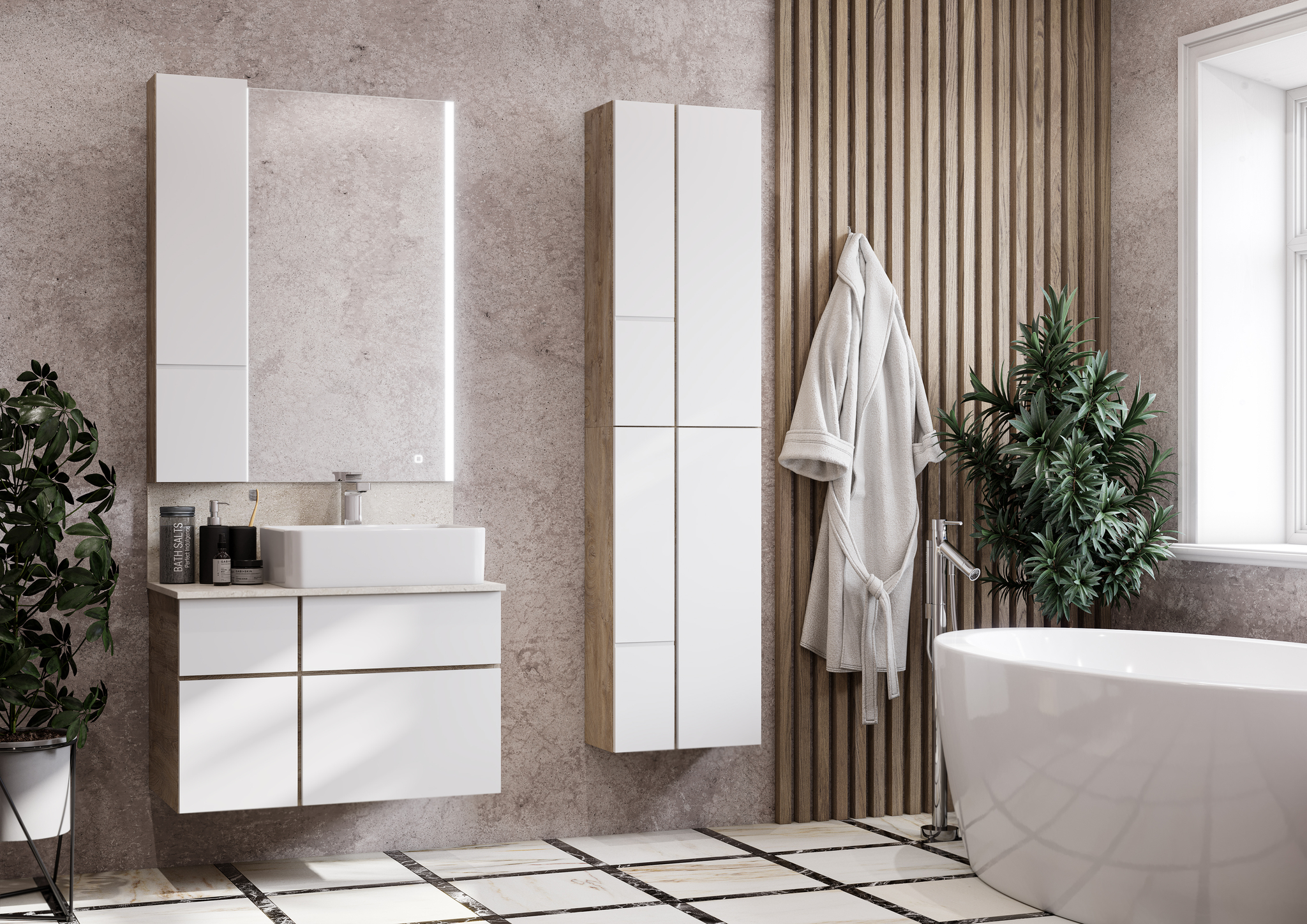 Шкаф навесной Aquaton Мишель 43 две двери, дуб эндгрейн, белый