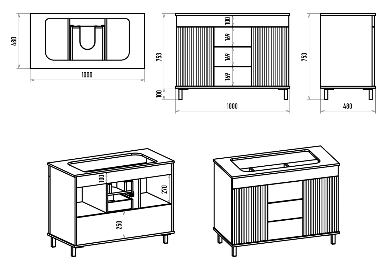 Тумба с раковиной Brevita Enfida 100 зеленый