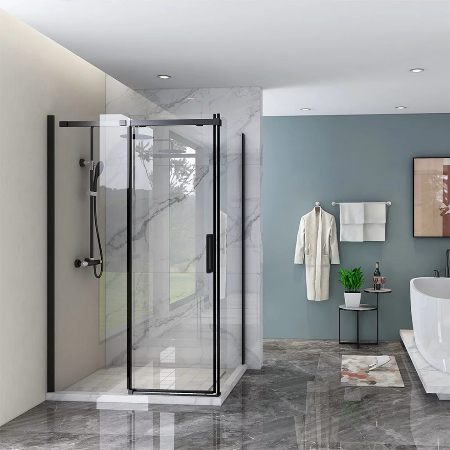Душевой угол Veconi Rovigo RV-070, 1400х1000х1950, черный, стекло прозрачное