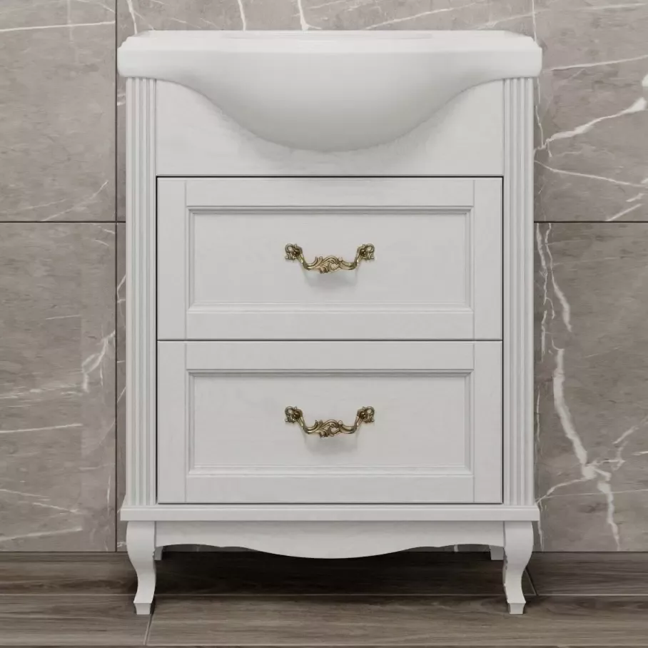 Тумба напольная ValenHouse Эллина 65/2 с раковиной Классик 65, 2 ящика, белый, бронза