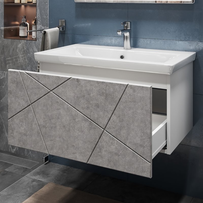 Тумба подвесная Vigo Geometry 80 с раковиной Neo 80, бетон