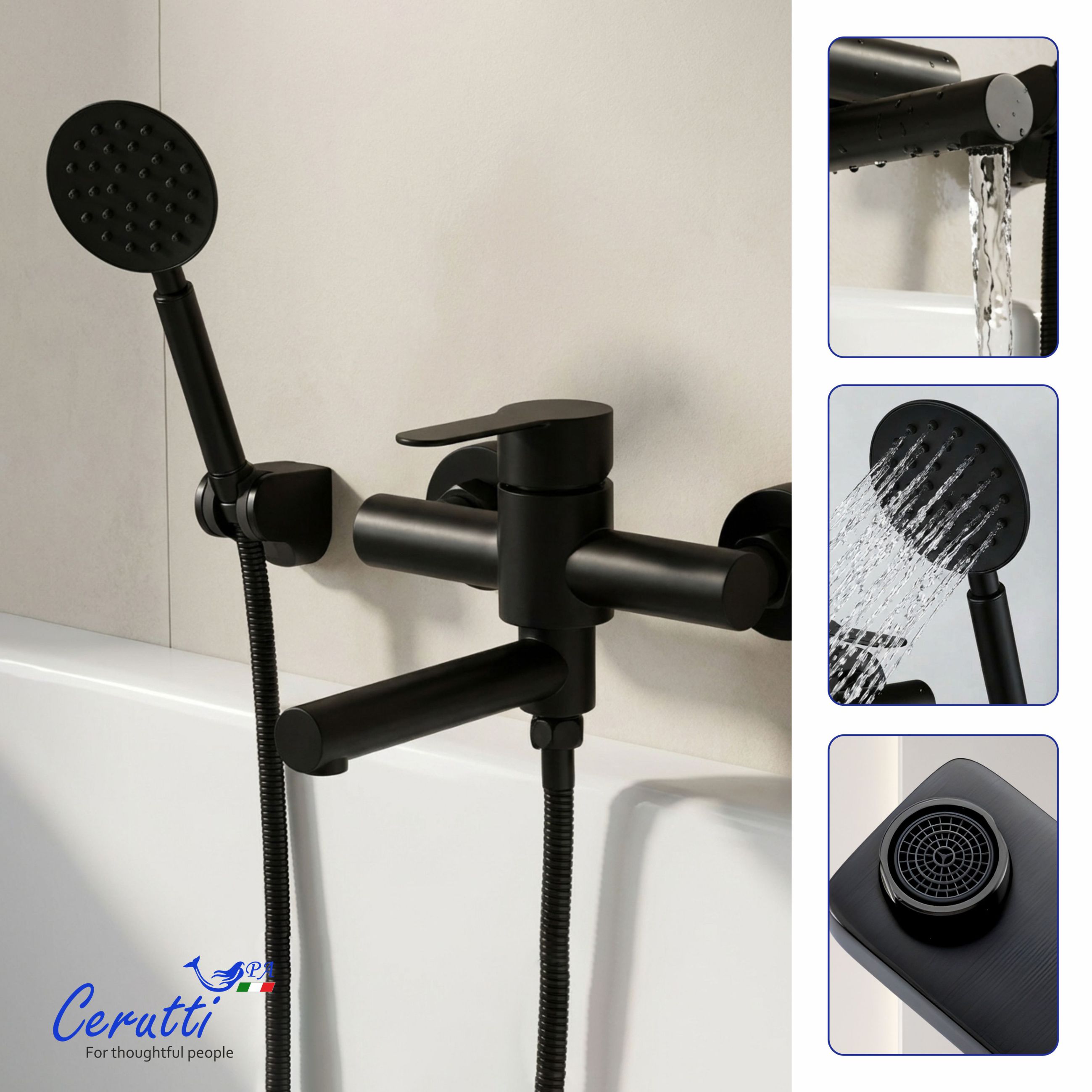 Смеситель для ванны Ceruttispa Овидио VMB (OVIDIO VMB) из нержавеющей стали, цвет черный матовый