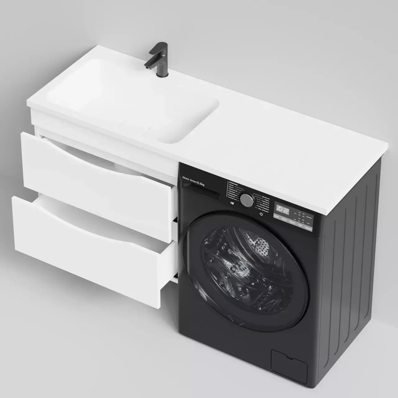 Тумба подвесная Vod-ok Смайл 68 с раковиной 130 под стиральную машину, левая, белая + 13 цветов