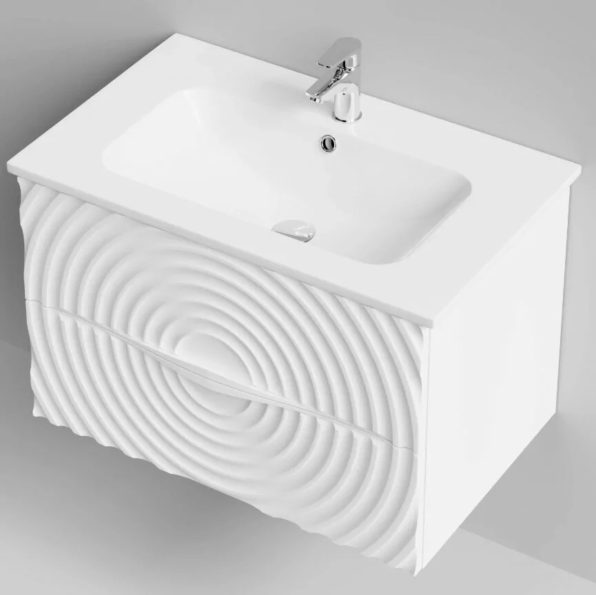 Тумба с раковиной Vod-ok Elite Эйфория 80 F1 круги, подвесная, два ящика, белый матовый
