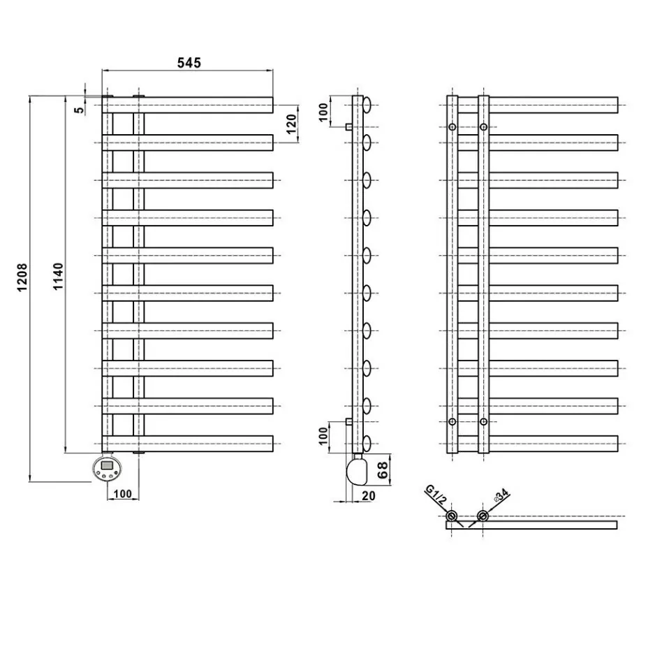 Полотенцесушитель электрический Domoterm Гамма П10 500х1140 EL левый, графит