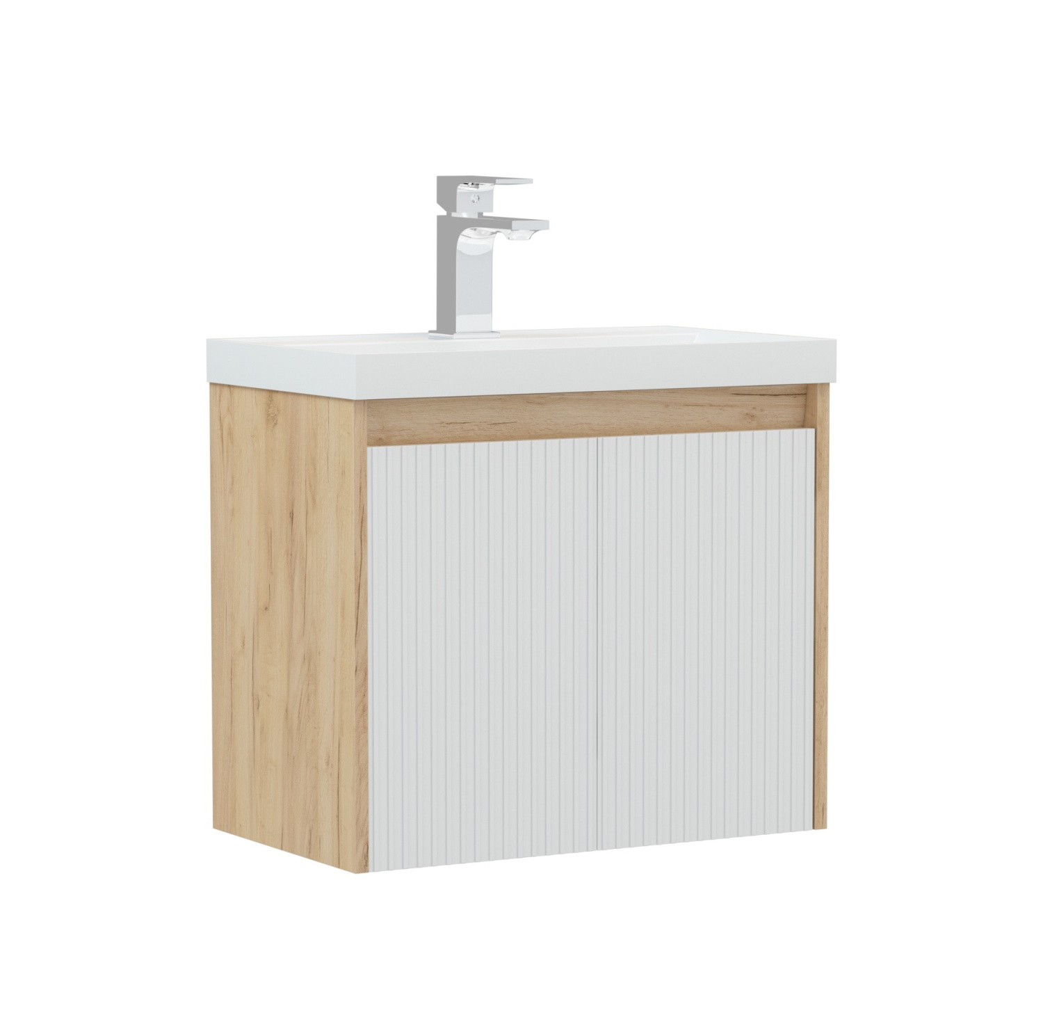 Тумба подвесная Corozo Блисс 60 с раковиной Classica Slim 60, белый/дуб крафт