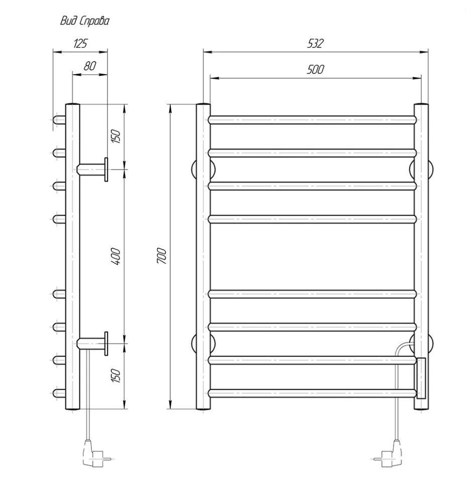 Полотенцесушитель электрический Domoterm Классик DMT 109-8 50х70 TBOX EK R правый, хром