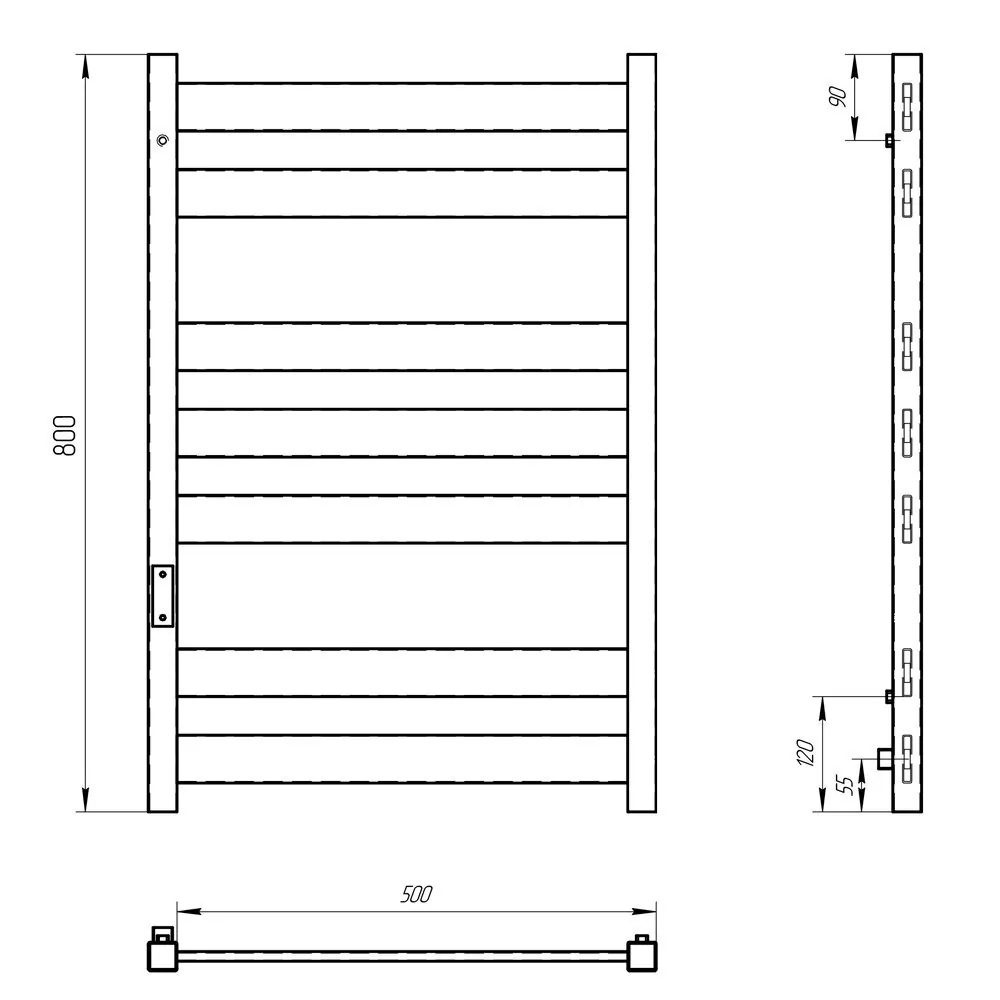 Полотенцесушитель электрический Laris Гефест ЧКЧ П7 500х800 левый, черный матовый
