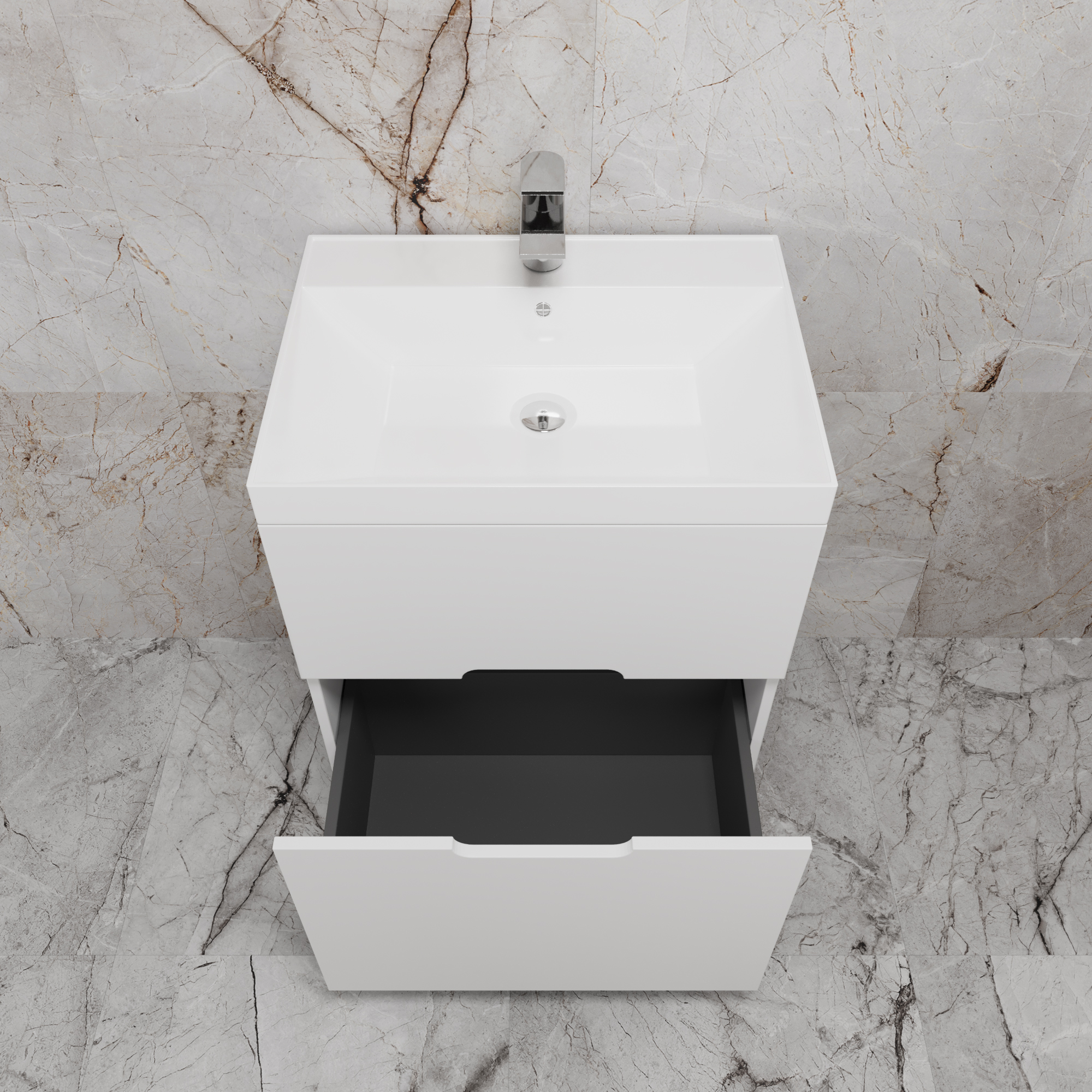 Тумба напольная Style Line "Матис 60" с раковиной ASTI 60 белый, (2 ящика), Белый матовый