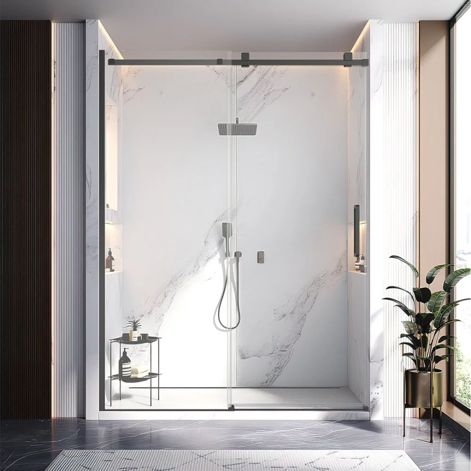 Душевая дверь Veconi Vianno VN-75B, 1400x2000, черный матовый, стекло прозрачное