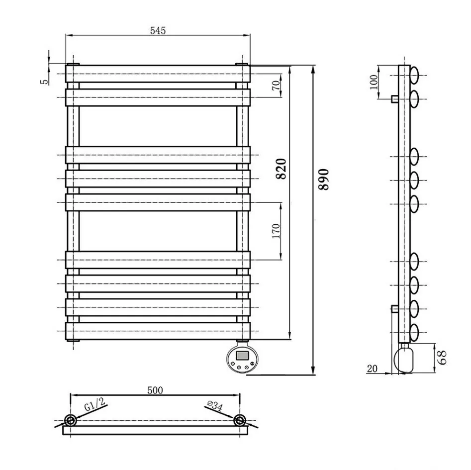 Полотенцесушитель электрический Domoterm Альфа П9 500х820 ER правый, графит