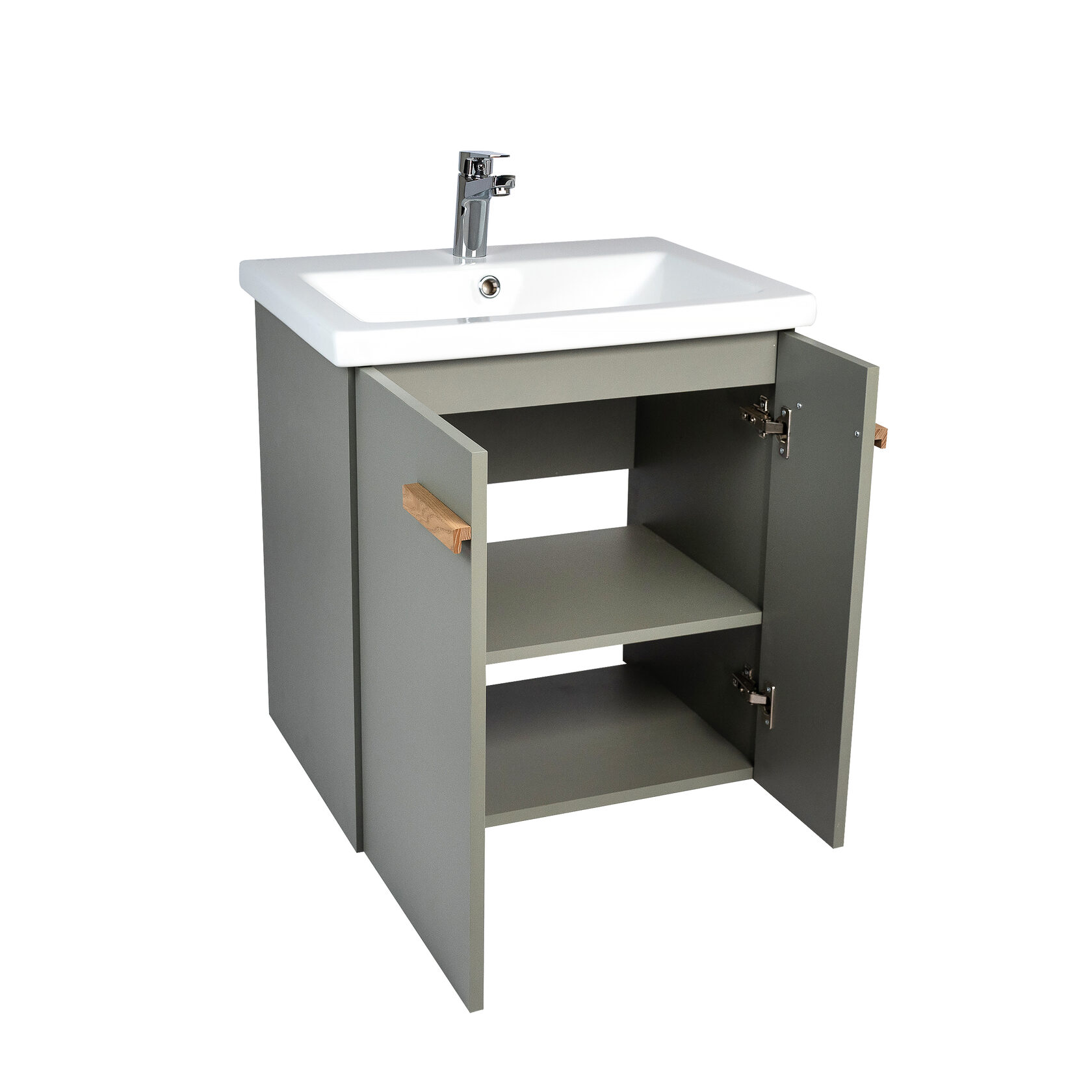 Тумба подвесная Viant Мюнхен 60 с раковиной Como 60, хаки