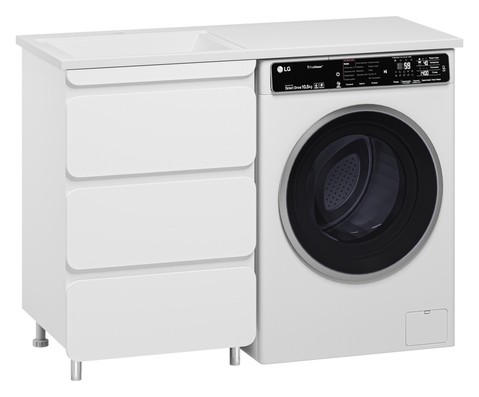 Тумба напольная Misty Чегет 55 под стиральную машину, с раковиной Эстет Даллас 120 L, белый