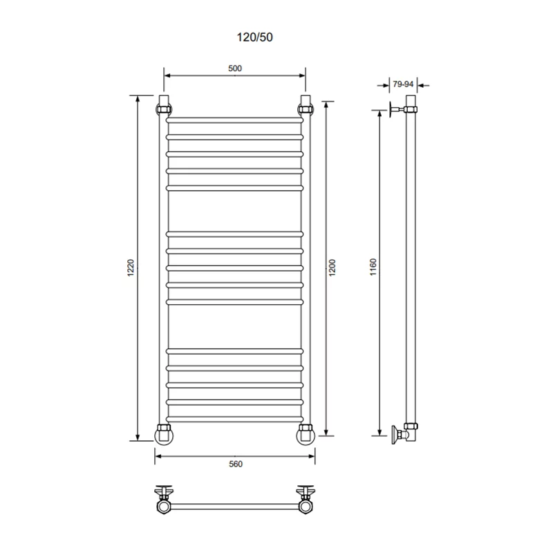 Полотенцесушитель водяной Veconi Voga, 50/120, черный