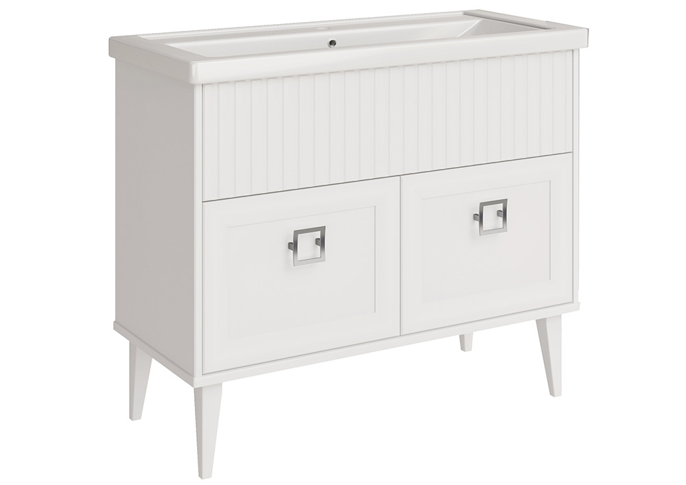 Мебель для ванной ASB Woodline Риола 100 комплект, напольный, белый, хром