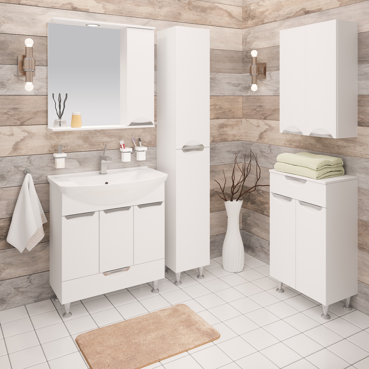 Тумба напольная Runo Барселона 75 с раковиной Стиль 75, белый