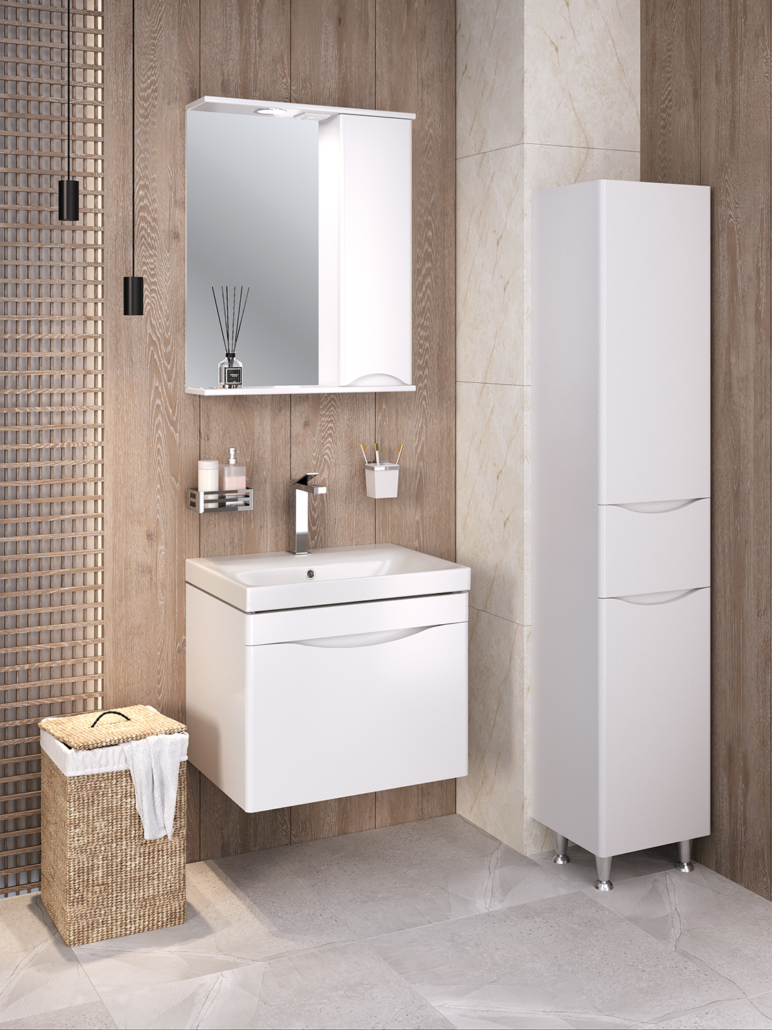 Зеркало с шкафчиком Runo Афина 60 R, белый