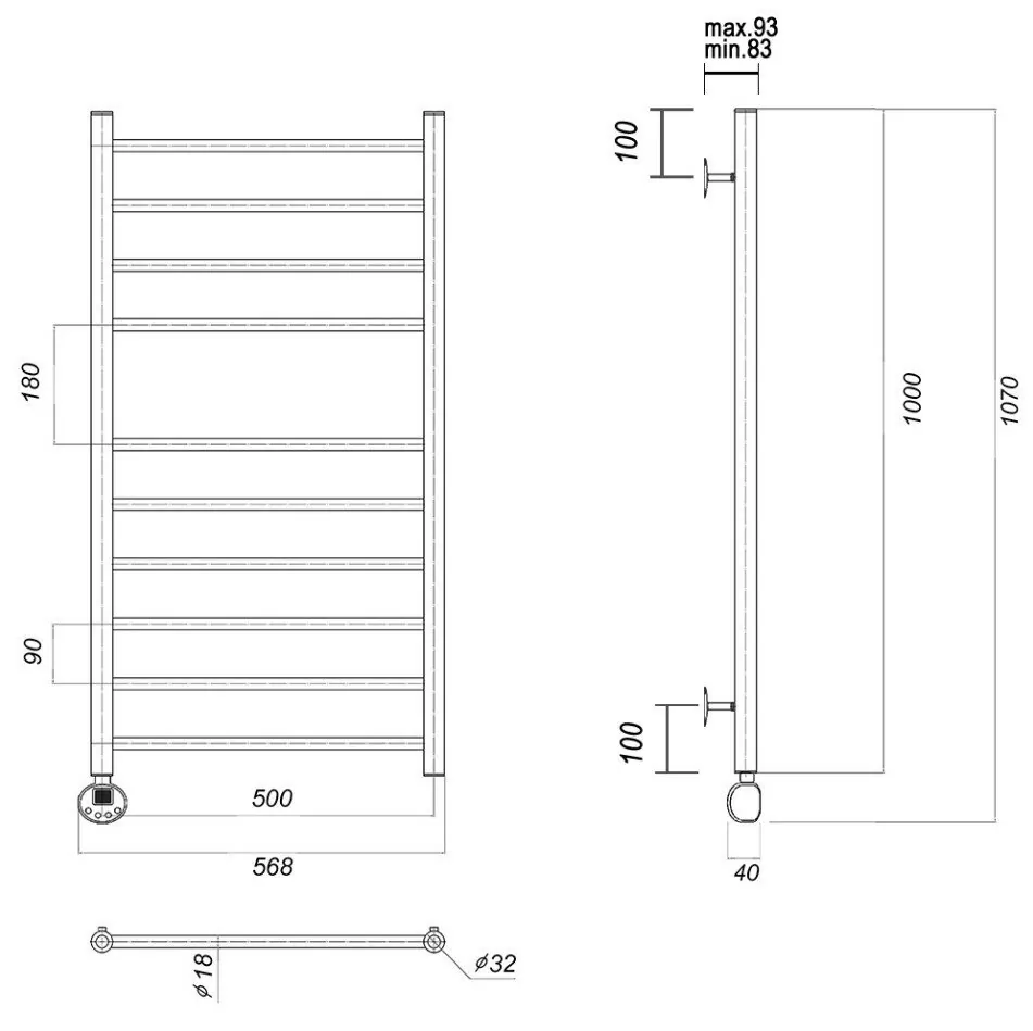 Полотенцесушитель электрический Domoterm Медея П10 500х1000 EL левый, золото