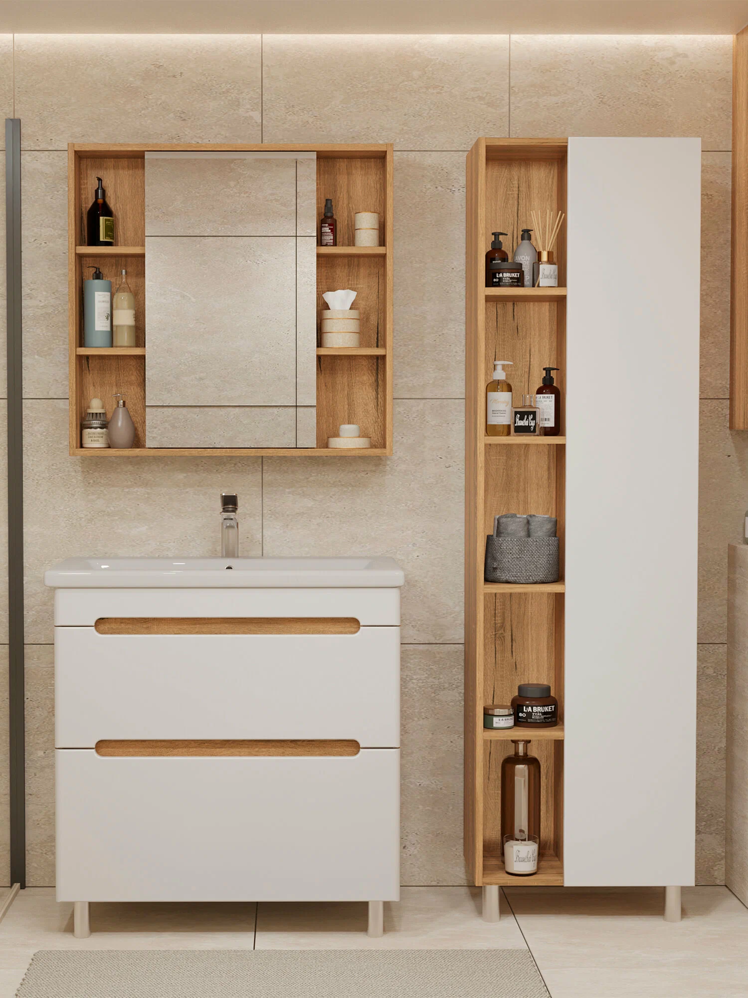 Тумба напольная SanStar Diva 80 с раковиной Moduo 80 белый, Дуб вотан