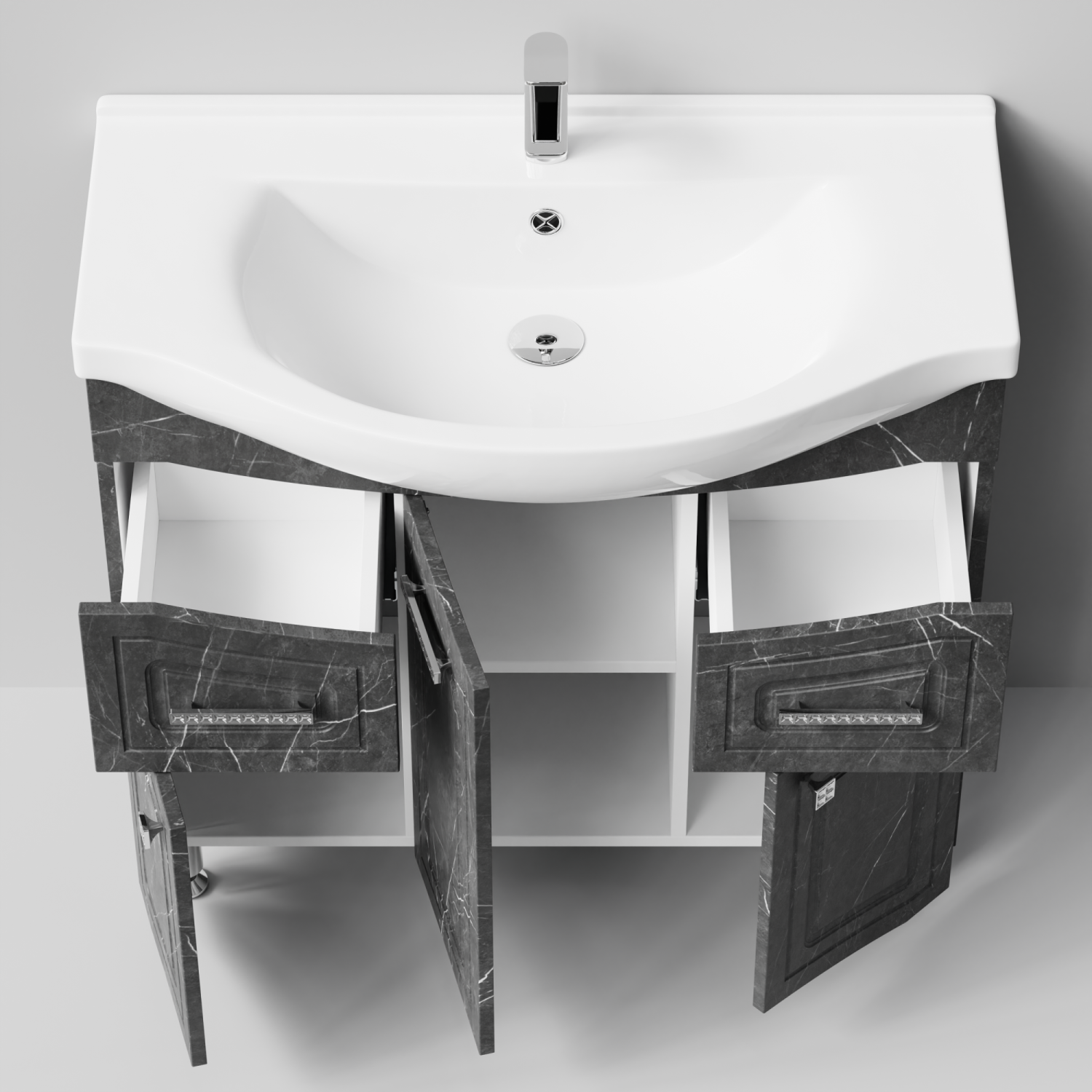 Тумба с раковиной Адам 90 напольная, Мрамор Графит софт тач, петли слева