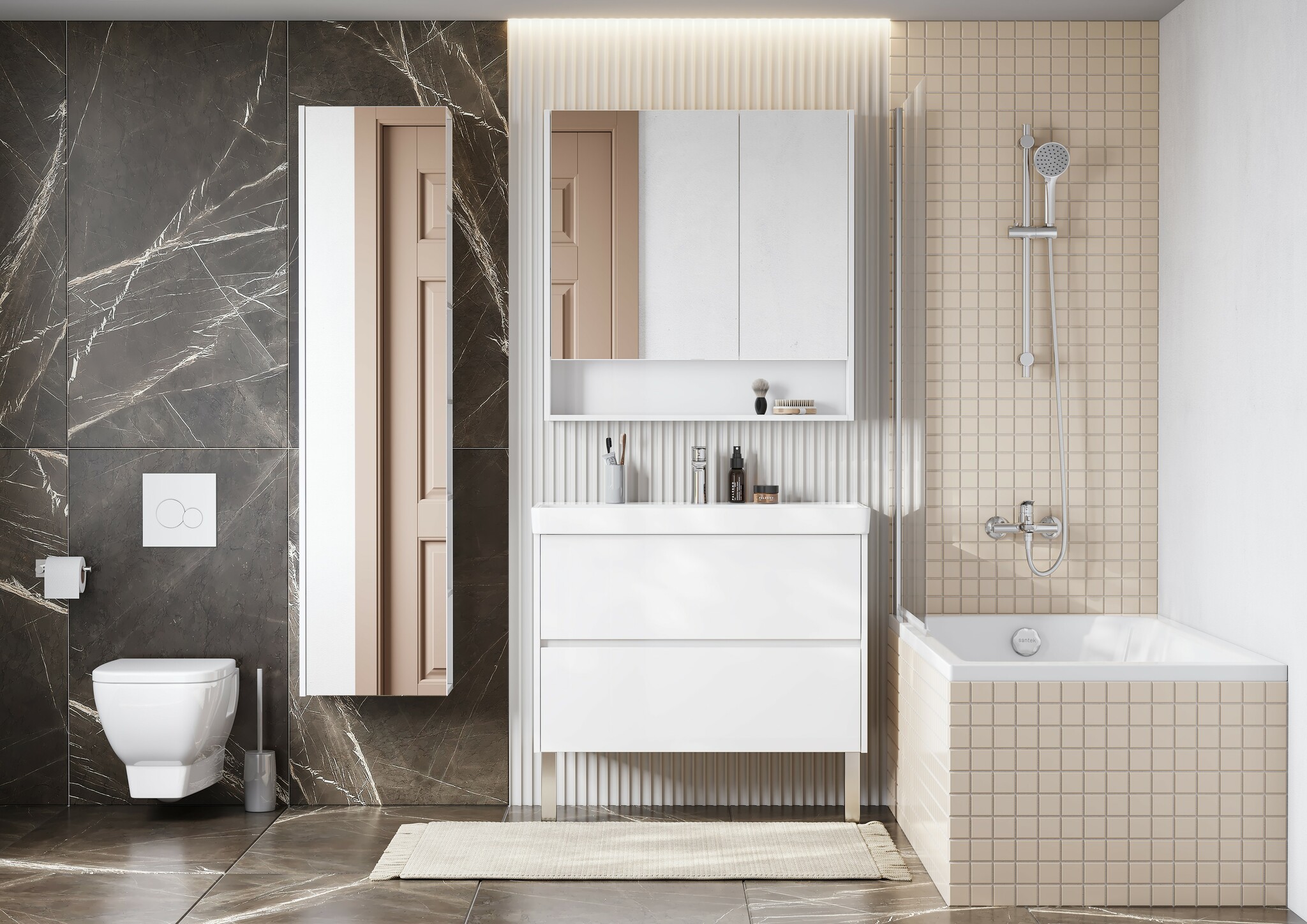 Тумба Aquaton Сканди 90 с раковиной Адриана 90, 2 ящика, подвесная, белый