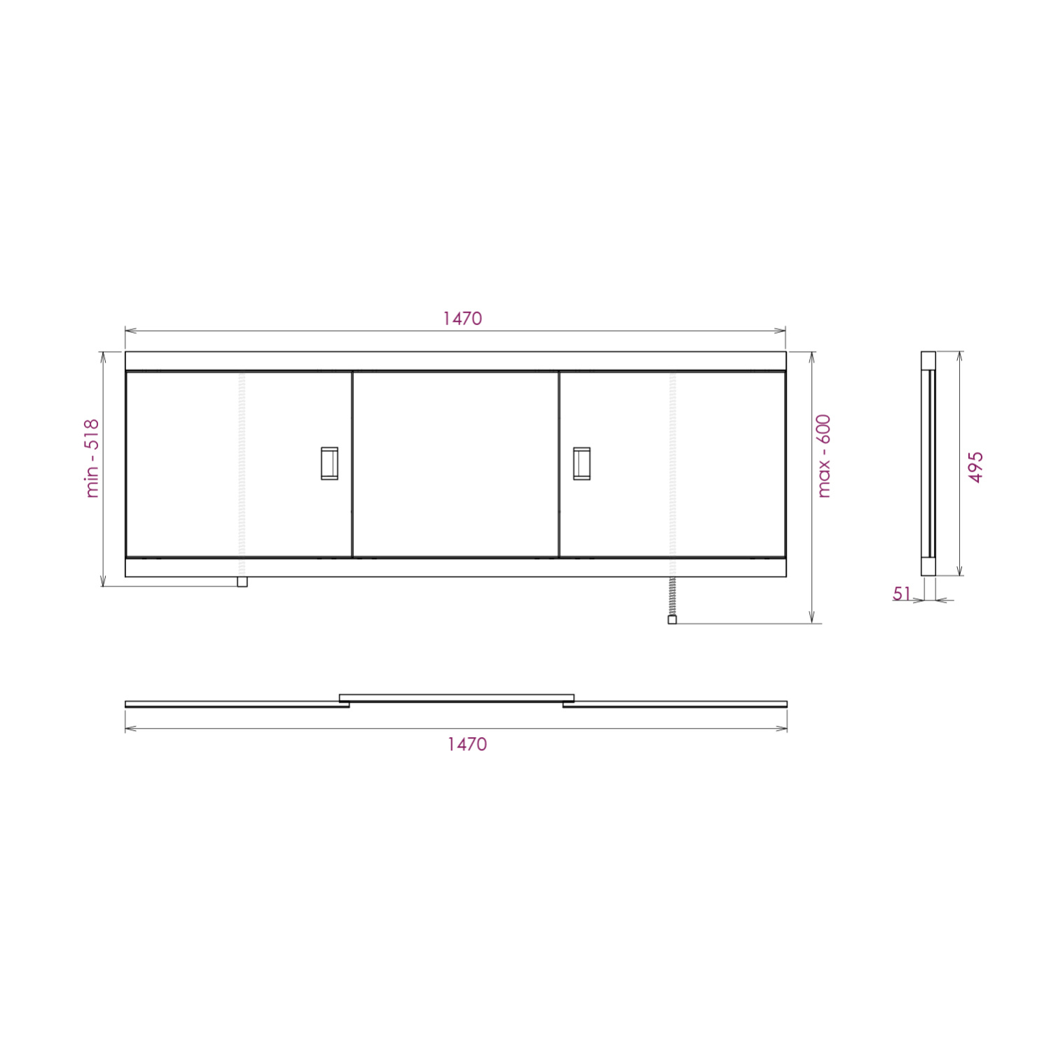 Экран под ванну Onika Монако эконом 150 раздвижной купе белый
