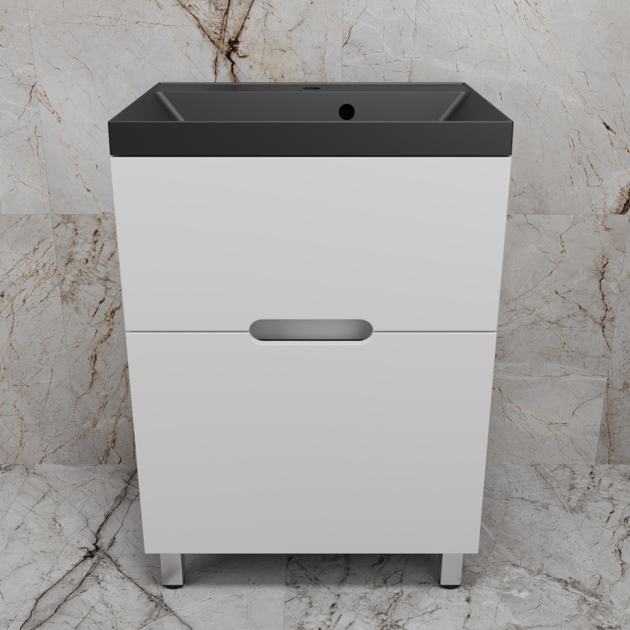 Тумба напольная Style Line "Матис 60" с раковиной ASTI 60 антрацит, (2 ящика), Белый матовый