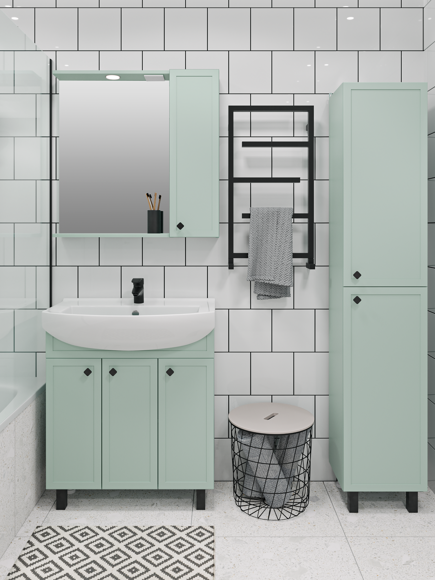 Тумба напольная Runo Римини 75 с раковиной Best 75, мята