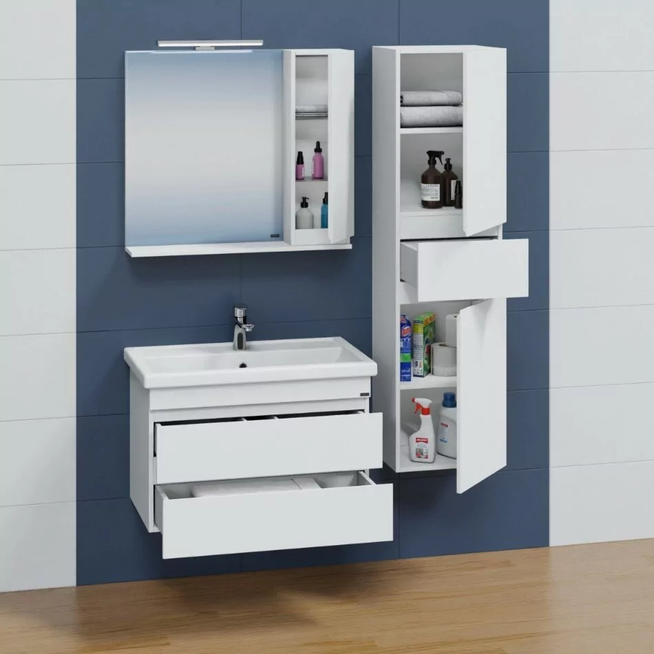 Тумба подвесная Санта Марс 80 с раковиной Фостер 80, 2 ящика, белая