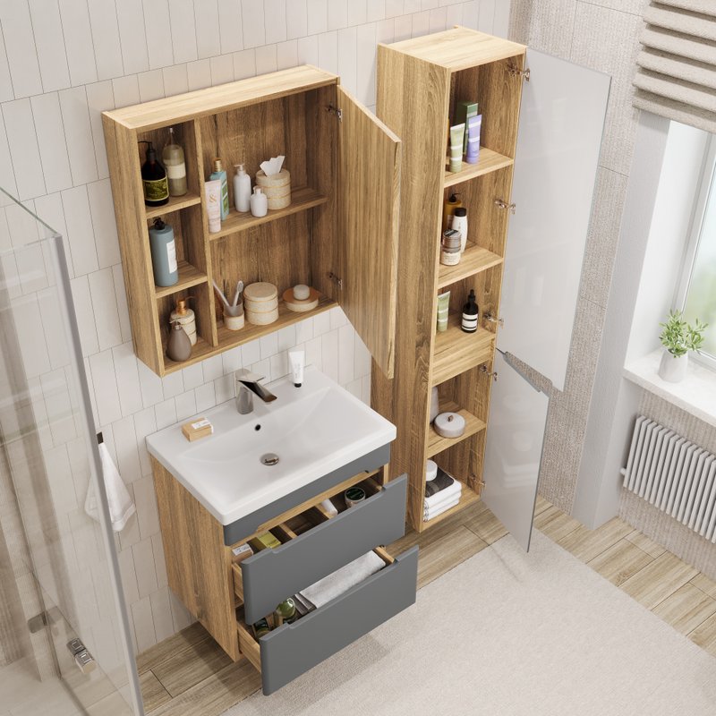 Пенал напольный/подвесной SanStar Diva/Модена, дуб вотан, графит софт