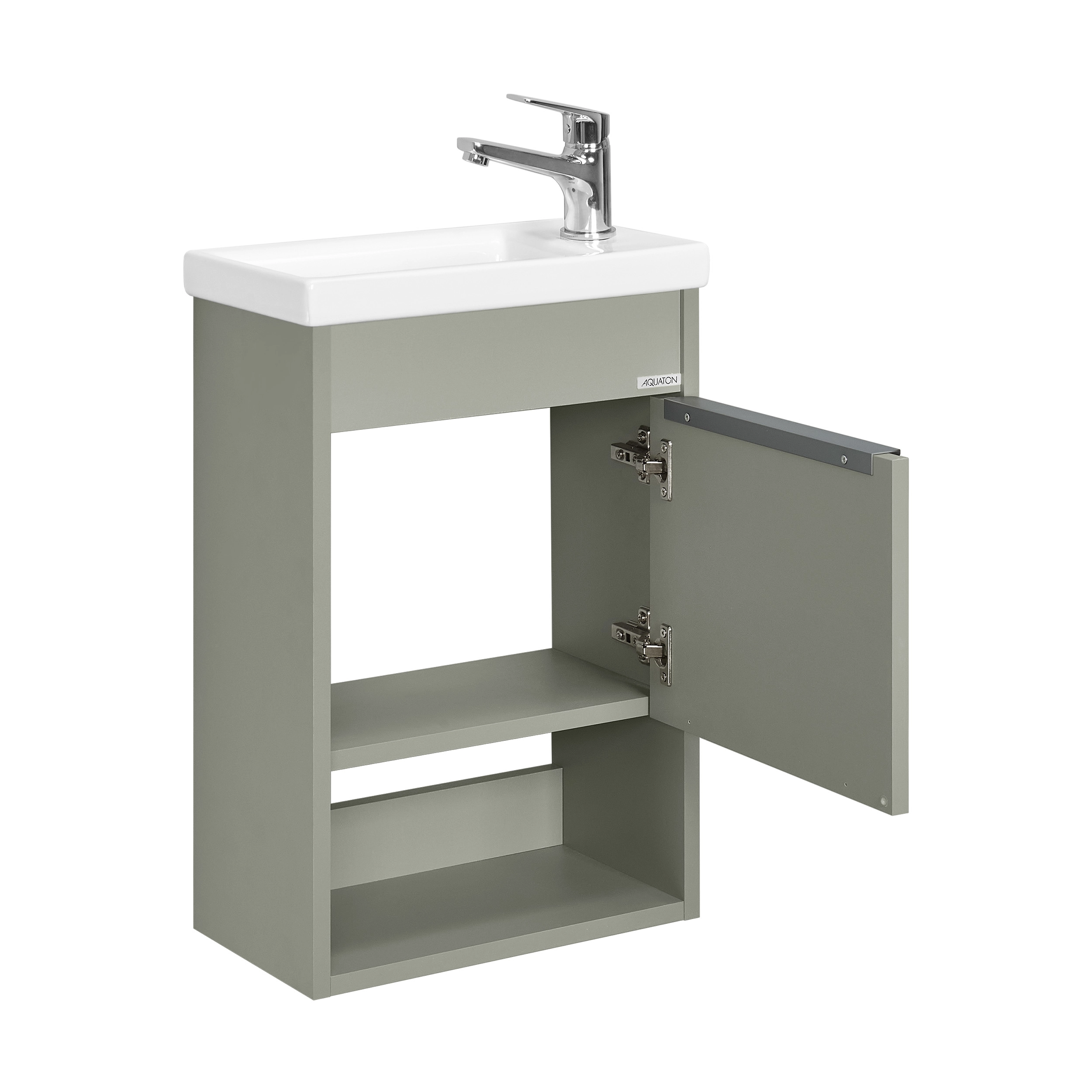 Тумба подвесная Aquaton Хоуп 40 с раковиной Миранда 40, 1 ящик, хаки