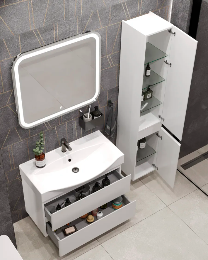 Тумба подвесная SanStar Arista 105 с раковиной Элвис 105, белая