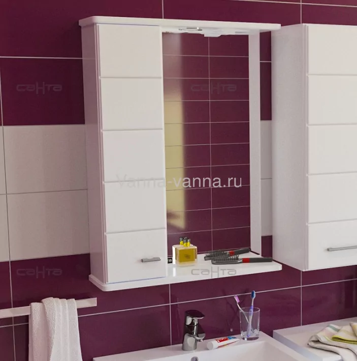 Зеркало со шкафчиком Санта Омега 50 L свет, полкой