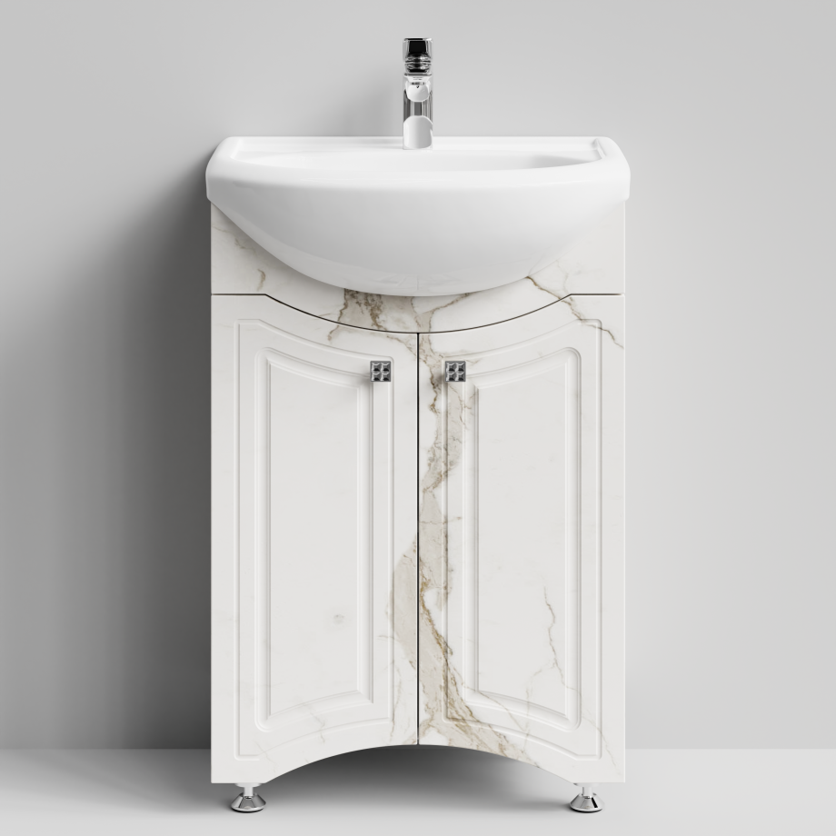 Тумба с раковиной Адам 55 напольная, Мрамор Белый натур милк