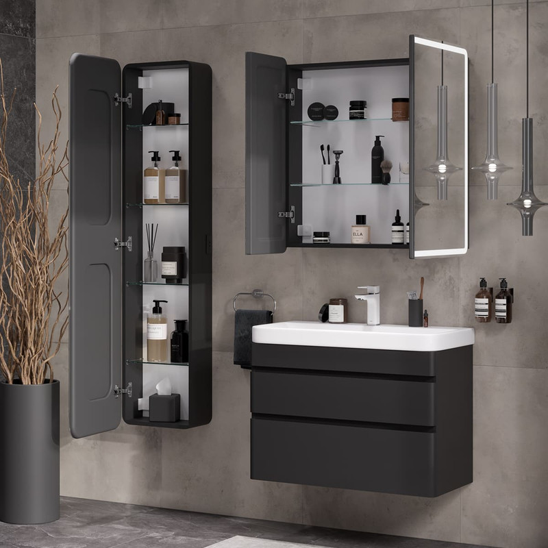 Зеркальный шкаф Eltoro LED 80 черный софт, L/R