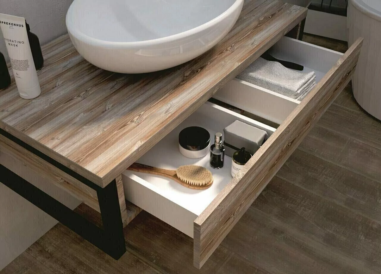 Тумба подвесная 1Marka Grunge loft 70П с раковиной Roll 53, 1 ящик, дуб намибия от магазина Vanna-Vanna.ru!