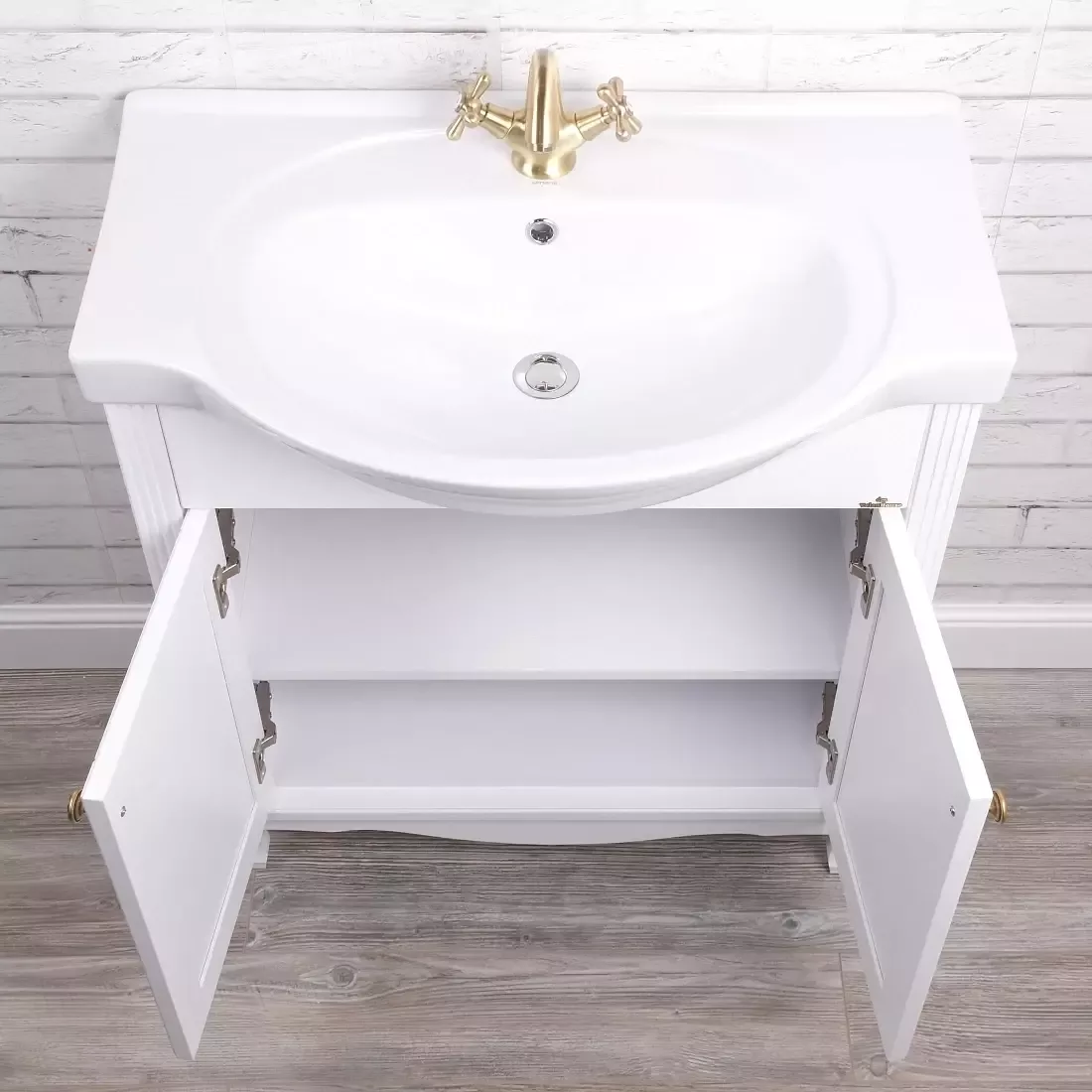 Тумба напольная ValenHouse Эллина 80/2 с раковиной Erica 80, 2 двери, белый, бронза